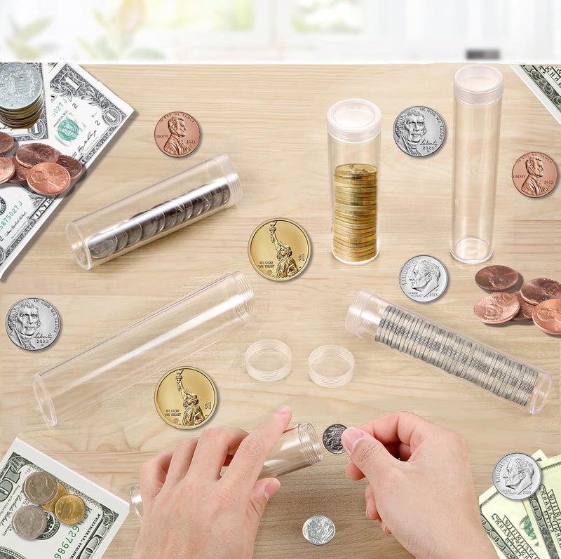 MUDOR 40 Pack Coin Storage Tube for Small Dollar, Plastic Coin Holders Tube with Screw-On Caps, Coin Collection Supplies,Long-Term Coin Storage(Small Dollar) - Image 3